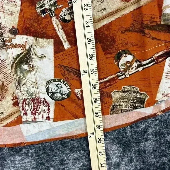 North River Outfitters All Over Fishing Print Orange Long Sleeve Button Up XL - Picture 6 of 9